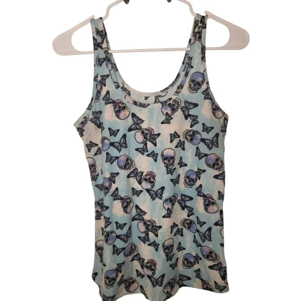 No Boundaries Juniors' scoop neck "Skull and Butterfly" Tank Top - Picture 1 of 8